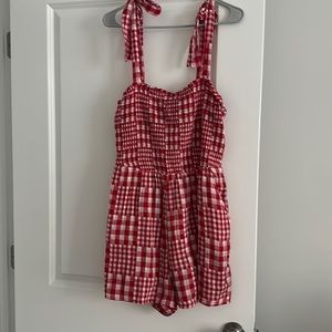Gingham Tie-Shoulder Romper for Women -- 3-inch inseam